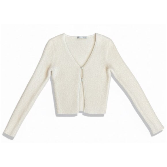 Abercrombie & Fitch Fuzzy Pearl Button Cream Cropped Cardigan XS Soft Knit - Picture 2 of 7